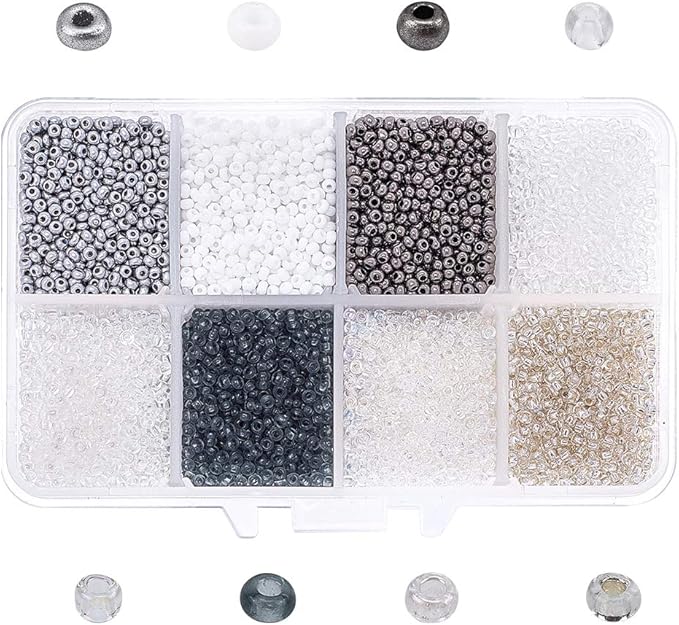 NBEADS 160g 20g/Compartment Round Glass Seed Beads, 8 Assorted Colors Mixed Style 2mm Tiny Loose Spacer Beads Pony Beads with 0.3mm-0.9mm Hole for DIY Craft Bracelet Necklace Jewelry Making