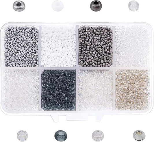 NBEADS 160g 20g/Compartment Round Glass Seed Beads, 8 Assorted Colors Mixed Style 2mm Tiny Loose Spacer Beads Pony Beads with 0.3mm-0.9mm Hole for DIY Craft Bracelet Necklace Jewelry Making