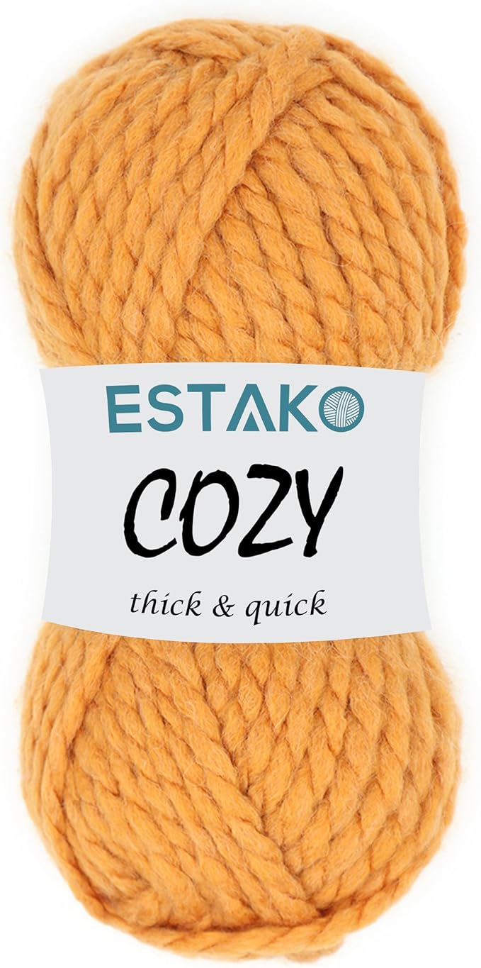 Estako Cozy Thick & Quick Yarn 20% Wool 80% Acrylic Soft Super Bulky Weight #6 Knitting and Crocheting Yarn 3.52 oz (100gr) 65 yds (60 m) (52095-Mustard)