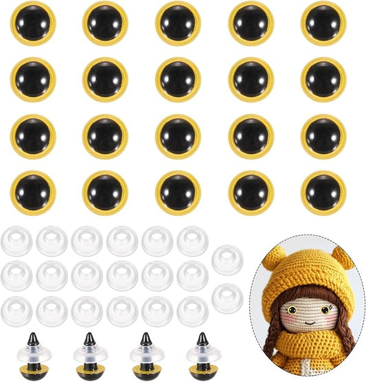 PATIKIL 8mm Safety Eyes, 20Pcs Realistic Doll Crocheting Safety Eyes with Washers for Decor Crochet Accessories Dolls Craft Halloween, Yellow