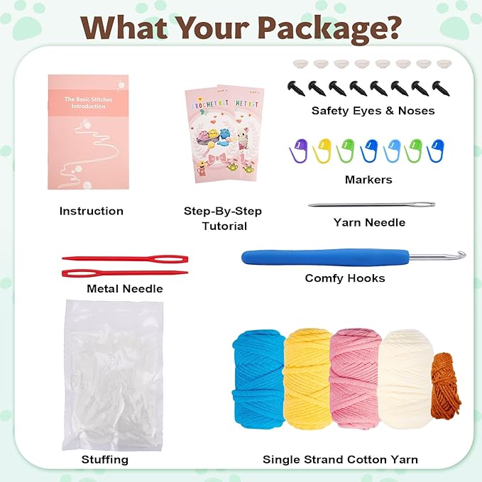 Crochet Kit for Beginners - Learn to Crochet 4 Adorable Cat Amigurumi with Step-by-Step Video Tutorial and Easy Peasy Yarn, Complete Starter Kit for Adults Kids, DIY Craft Gift for Birthday Christmas