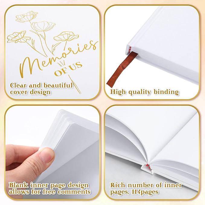 Colarr Hardcover Couples Scrapbook 144 Pages 8.7 x 8.7" Valentine Couples Photo Album Scrapbook Journal for 1 Year Wedding Memory Anniversary Photo Book Gift with 2 Markers(White,Memories of Us)