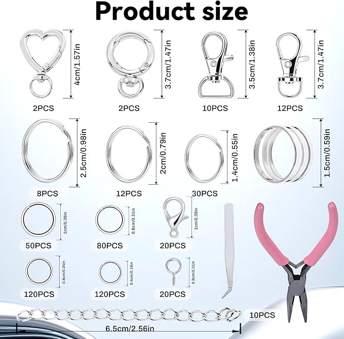 Prdingfy 579PCS Keychain Making Kit, Key Chain Supplies Including Keychain Clip, Key Rings, Lobster Claw Clasps, Jump Rings, Extender Chain,Pliers for Key Chain Making and Jewelry Making(Silver)