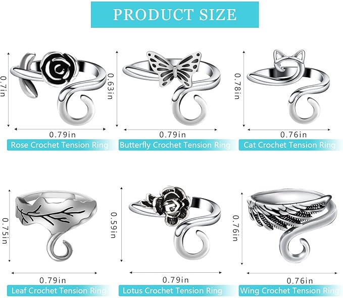 DTOFOOT 6pcs Crochet Tension Rings for Crocheting Yarn Guide Tension Ring for Finger Yarn Crochet Ring Knitting Accessories for Crochet Mother Grandma Gifts with Box