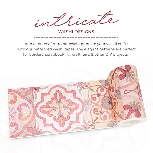 Serenity Fair Washi Tape – Mediterranean Tile Pattern, Extra Wide 4 Inch Scrapbook Supplies for Scrapbooking, Journaling, Stickers, Craft Paper, and DIY Scrapbook Tape Roll (Red White)