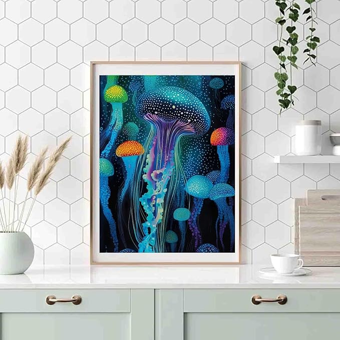 Glowing Jellyfish Diamond Painting Kits for Adults DIY 5D Diamond Painting Kits Beginners Full Drill gem Art Crystal Craft Kits for Home Wall Bedroom Decor Gifts 12x16 inch