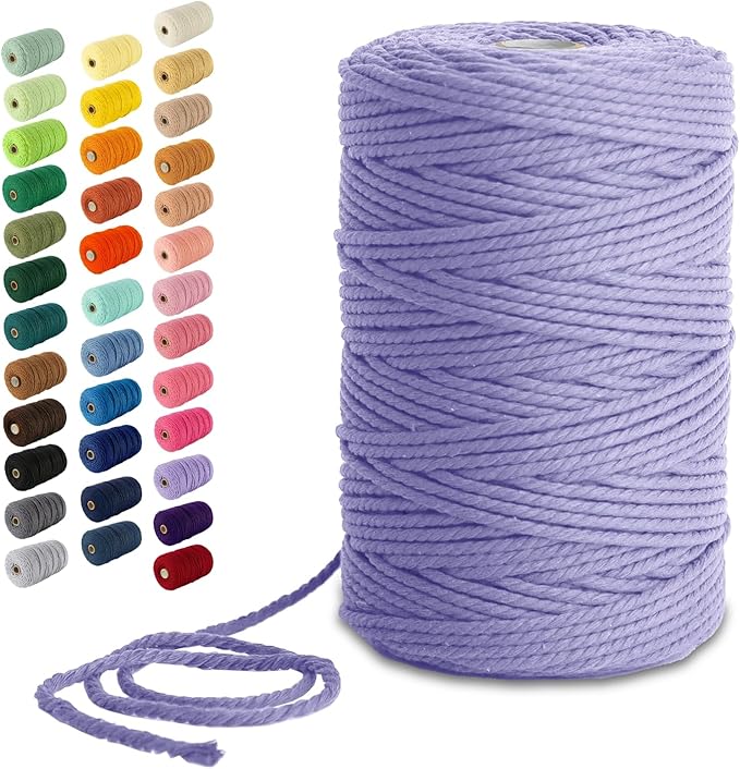 Nook Theory Macrame Cord - 3mm 220 Yards Cotton Rope, 4mm 5mm Yarn, String for Crafts, Perfect for Macrame Wall Hanging and Boho Decorations (Lilac)