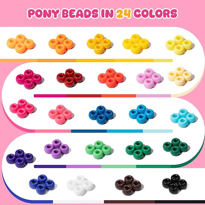 Simetufy 3600Pcs Pony Beads, 24 Colors Kandi Beads Bulk for Bracelets Making Hair Braiding Kandi Friendship Bracelet DIY Craft Jewelry Making Christmas Gifts（2.06LB, Stack Box）