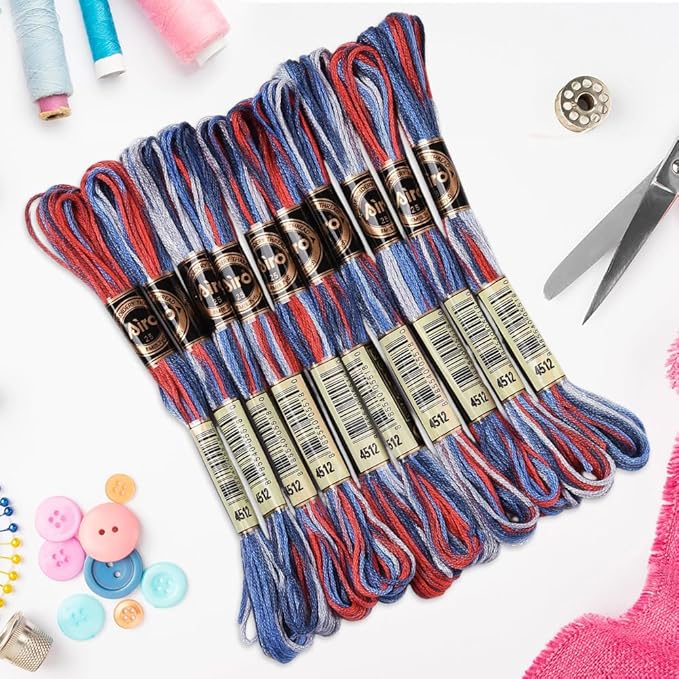 10 Skeins 87.5 Yards 6 Ply Variegated Royal Blue Cross Stitch Floss Segment Embroidery Thread Gradient Friendship Bracelet String Yarn Bulk for Sewing Making Jewelry Needlecraft Knitting