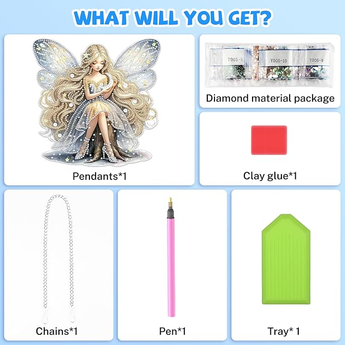 Bowetile Fairy Diamond Art Hanging Kits for Adults, 5D Special Shape Diamond Painting Pendant Kits, Animal Gem Art Suncatchers Painting Ornament for Home Garden Wall Decor