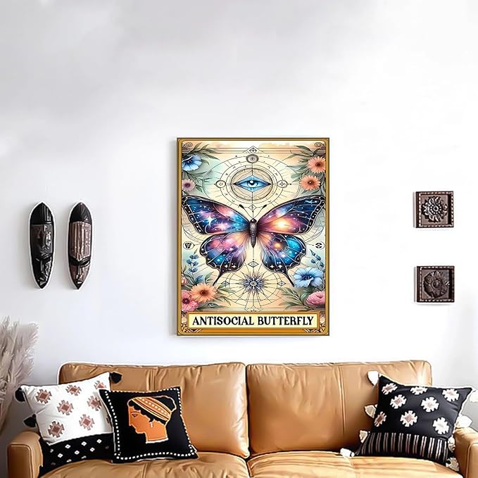 Tarot Diamond Art Kits for Adults, Butterfly DIY Diamond Painting Kits 5D Diamond Dots Gem Art Crafts with Tools,，Round Full Drill Crafts for Home Wall Decor&Gift-12x16in