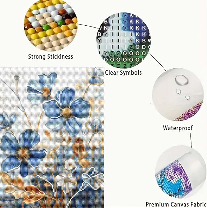 GEMFAMILY 5D Blue Flowers Diamond Painting Kits for Adults, Flowers Diamond Art Kit for Beginners,DIY Full Round Drill Diamond Dot Gem Art Kits for Adults Home Wall Decor 12 X 16inch