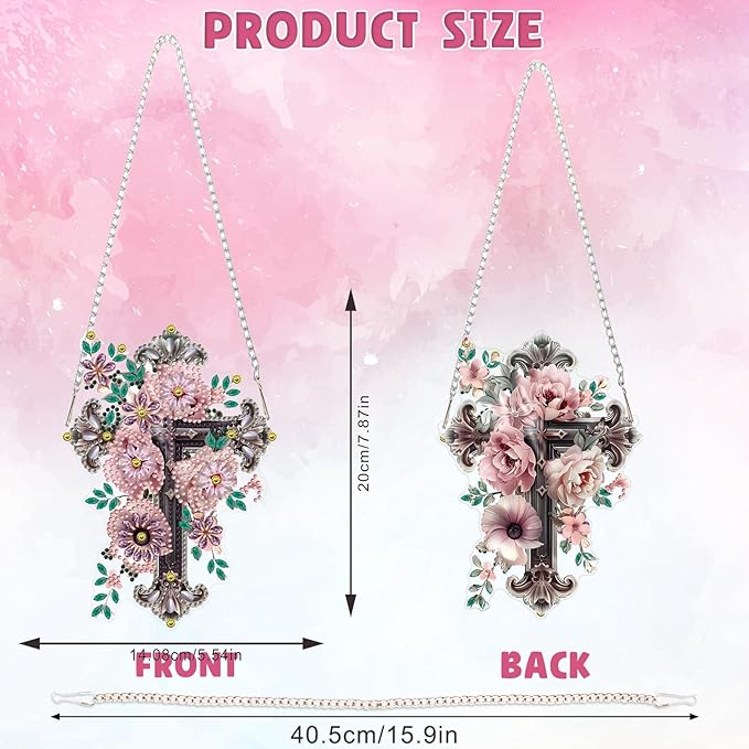 DOMROM Cross Diamond Art Hanging Kits for Adults Beginners, Special Shaped Crystal Diamond Painting Cross Pendant, DIY Diamond Art Suncatchers for Home Garden Wall Decor Gift