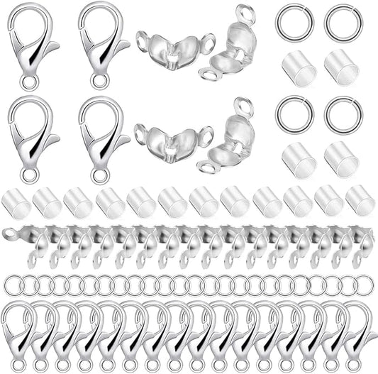 1600 Pcs Jewelry Making Accessories Set with 100 Pieces Lobster Claw Clasp 300 Pieces Bead Tips Knot Covers 600 Pieces Crimp Tube Beads and 600 Pieces Open Jump Ring Connectors for Jewelry Making