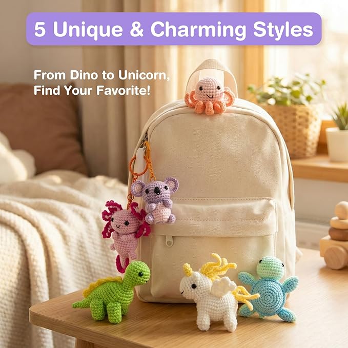 Avenir Beginner Crochet Kit for Adults & Teens - Small Portable Animals Kit with Keychain, Complete Supplies & Video Tutorials, Perfect Arts & Crafts Gift for Women & Girls (Cuddling Koala)