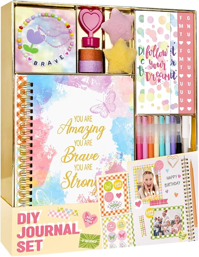 nollh gifts for 8 9 10 11 12 year old girl - diy journal kit for teen tween girls, stationary scrapbook & diary supplies set, girl gifts arts and crafts stuff, toys for ages 8-13
