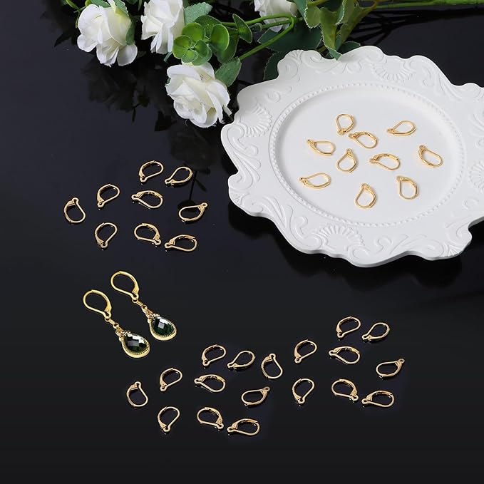 tmmate 100pcs 18k gold filled leverback earring hooks, hypoallergenic french dangle ear wire findings for diy jewelry making, metal earring components (gold)