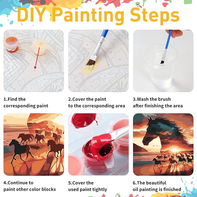 Paint by Numbers for Adult, Horse Paint by Numbers Kit for Adults Beginners, DIY Acrylic Oil Painting Kits with Brushes for Home Wall Decor 16x16Inch