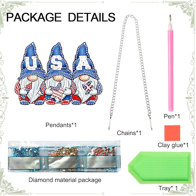 AiYuanzsh 5D Diamond Painting Hanging Pendant Kit – Independence Day Gnome 5D Diamond Art Dots Acrylic Pendant Craft for Adults – Crystal Rhinestone Suncatcher for Door Wall Window Decor