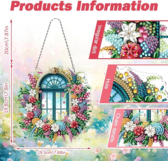 POETRYDRAW DIY Hanging Diamond Art Pendant Kit Window View, Special Crystal Acrylic Diamonds Painting Ornament for Adults, 5D Diamond Art Suncatchers Gem Painting Box Kit