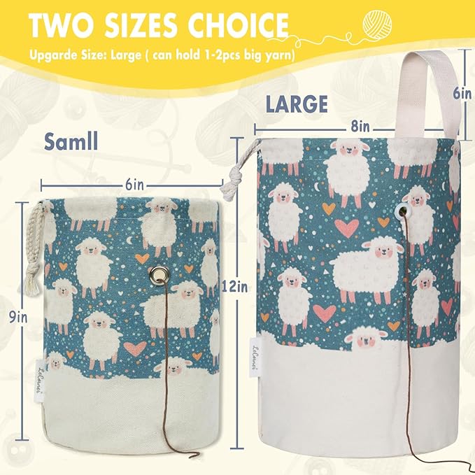 Small Crochet Bag Organizer, Drawstring Storage Knitting Bags, Portable Cute Sheep Yarn Holder for Crocheting Project, Store Skein Ball, Needles Accessories