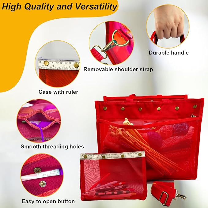 Knitting Bag Large Yarn Storage Organizer,Crochet Bags and Totes,Yarn Bags for Crocheting,Crochet Storage Bags for Crochet Hooks,Knitting Needles,Knit Bags for Crochet Lovers,Mother's Day Gift(Red)