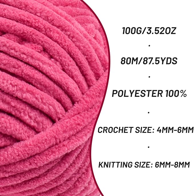 4 Pack Chunky Chenille Yarn for Crocheting, Baby Yarn for Crocheting Soft Blanket, 349.9 yds /14.1 oz Crochet Yarn, Bulky 5 Amigurumi Yarns, Fluffy Velvet Yarns for Knitting Crafts (4 Rose)