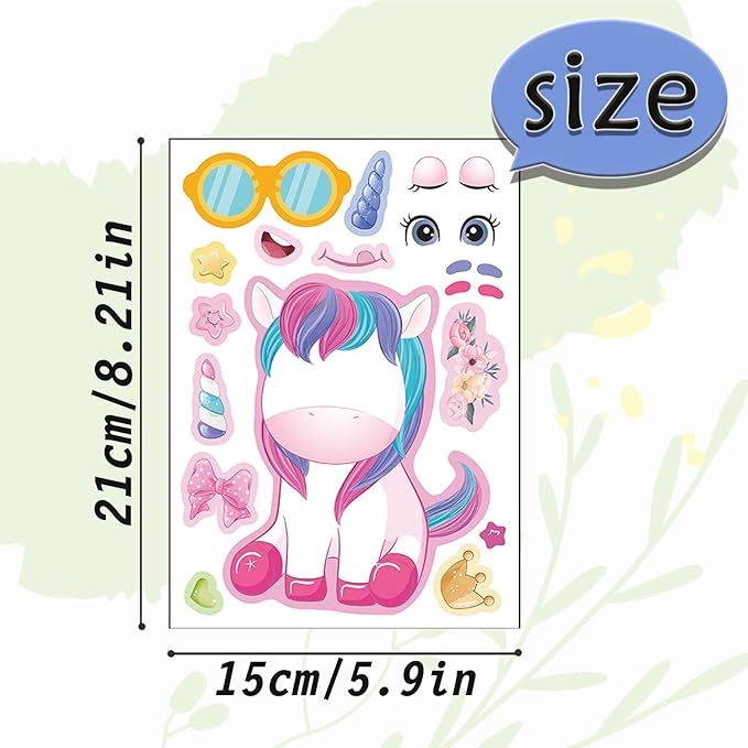 24 sheets 8.27''×5.9'' make your own unicorns stickers for kids toddlers, make a face stickers for kids party favors activities