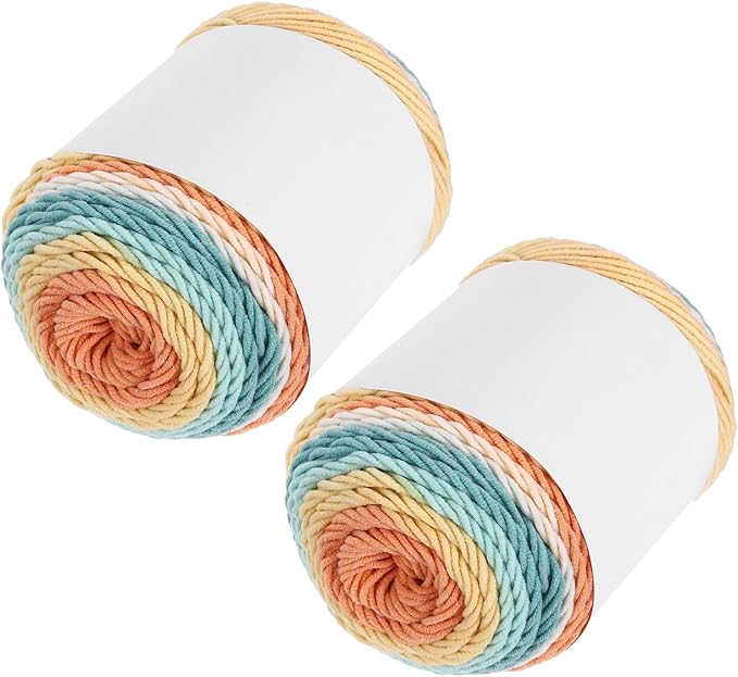 MECCANIXITY Cotton Acrylic Yarn for Crocheting, 422 Yard 5 Ply Soft Gradient Yarn Acrylic 45% Cotton 55% Used for DIY Knitting Blankets Scarves(2 Packx100g,Orange,Green,Yellow,Beige)