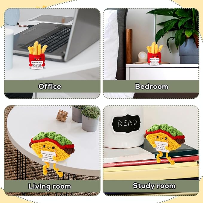 TOYMIS French Fries and Taco, Positive Knitting Food Doll Set Support Plush for Couple Friend Encouraging Toys Gift