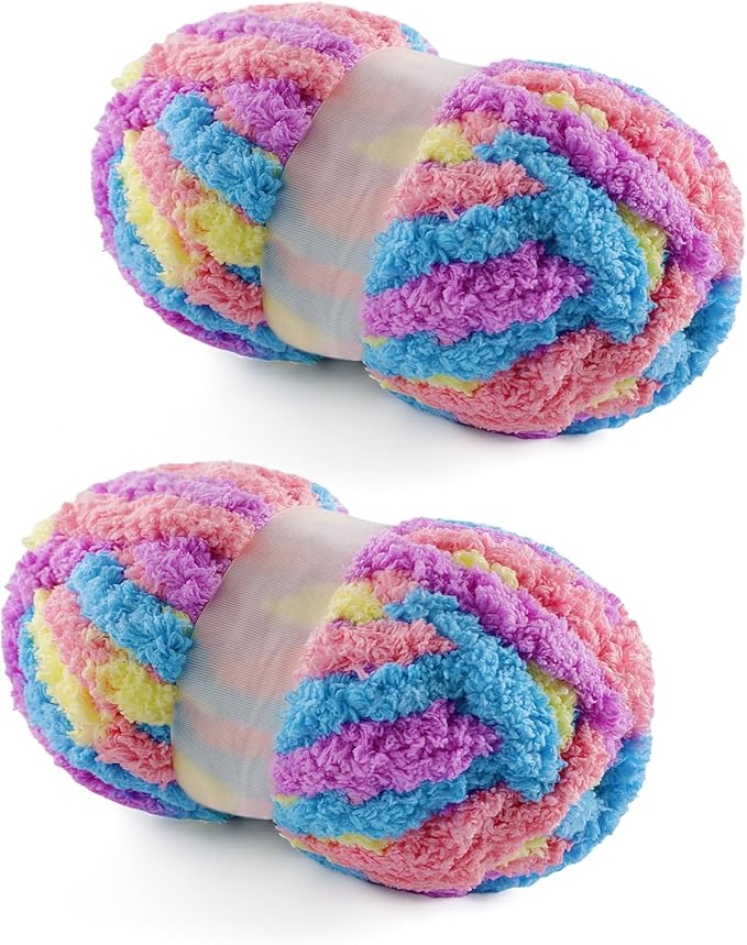 2 Pack Chunky Yarn for Hand Knitting - Chunky Chenille Blanket Yarn for Crocheting and Crochet with Jumbo Fluffy Super Bulky 25 yds 7.7 oz Each Skein (Macaroon)
