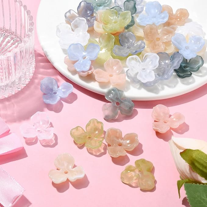 Ipotkitt 40 Pcs 8 Colors Acrylic Flower Bead Caps Colorful 3 Petal Flower Spacer Beads Plastic Floral Bead Caps for DIY Earring Necklace Jewelry Making Decor