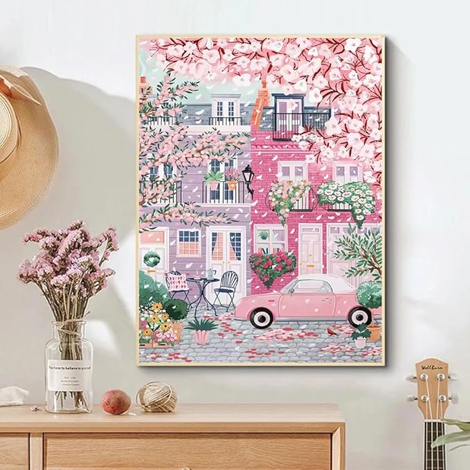 Sakura City Diamond Painting Kits for Adults, 5D Diamond Art Painting by Numbers Kits, DIY Flowers Diamond Dots Art Kits, Full Round Drill Diamond Art Kits for Adults for Home Wall Decor, 12x16 inch