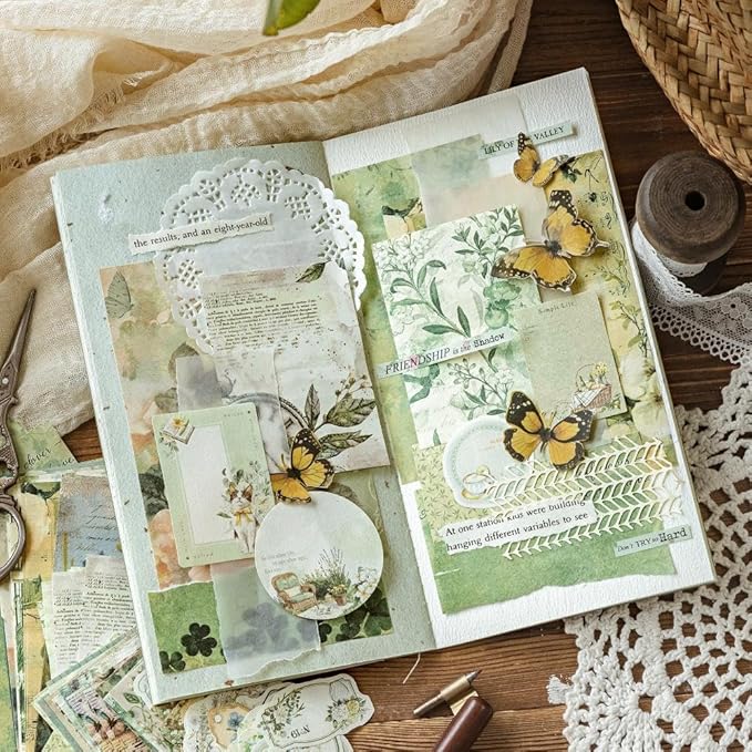 Diuhofart 400Pcs Vintage Scrapbook Supplies Kit for Adults, Scrapbook Paper and Journaling Stickers Scrap Booking Kit for Junk Journal Supplies, Collage, Card Making, DIY Crafts Arts