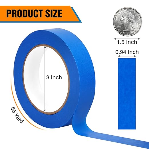 HongWay Masking Tape 1 Inch, 10 Rolls x 55yd (550yds in Total), Painters Tape for Painting Labeling Arts Crafts, Easy Removal, No Residue (0.94in Blue)