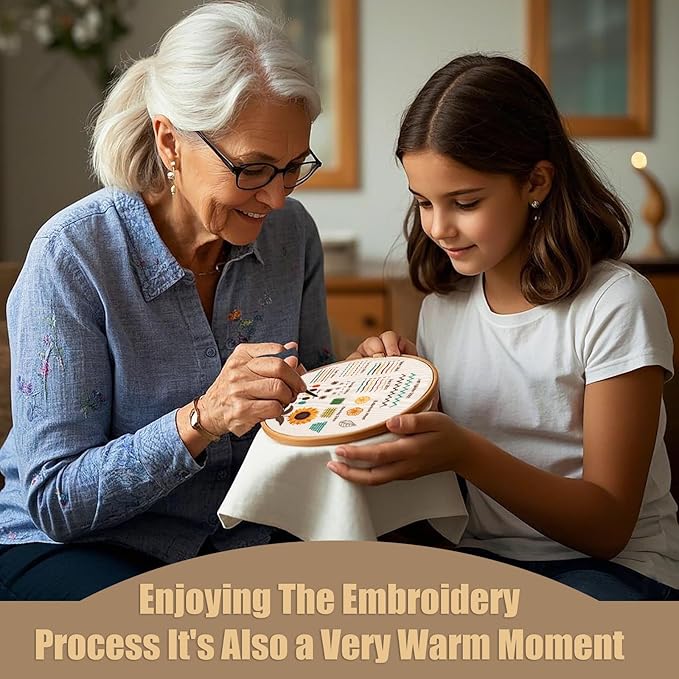 hi-yomilaugh 3 pack beginner embroidery kit & cross stitch kits for adults, needles & tools, easy needlepoint set with step-by-step instructions & video tutorial (floral garden)