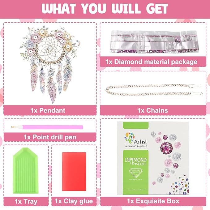 NAIMOER Diamond Art Hanging Kits for Adults Dream Catcher 5D Special Shaped Rhinestone, DIY Acrylic Diamond Art Painting Window Pendants Home Garden Wall Hanging Ornament Kits, Double Sided