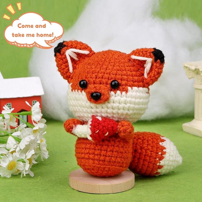 Mnuizu Crochet Kit for Beginners, Animal Crochet kit for Starters with Instructional and Step-by-Step Video Tutorials, Complete Crochet Accessories, Crochet Kit for Adults,Easy Starter Present(Fox)