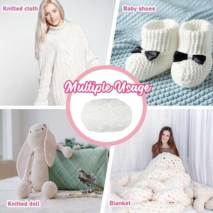 Amylove 6 Rolls Soft Velvet Chenille Yarn for Crocheting 1182 Yards Polyester Blanket Fuzzy Thick Yarn for DIY Knitting Bulky Weaving Crafts, 197 yd, 3.53 oz Each Roll(White)