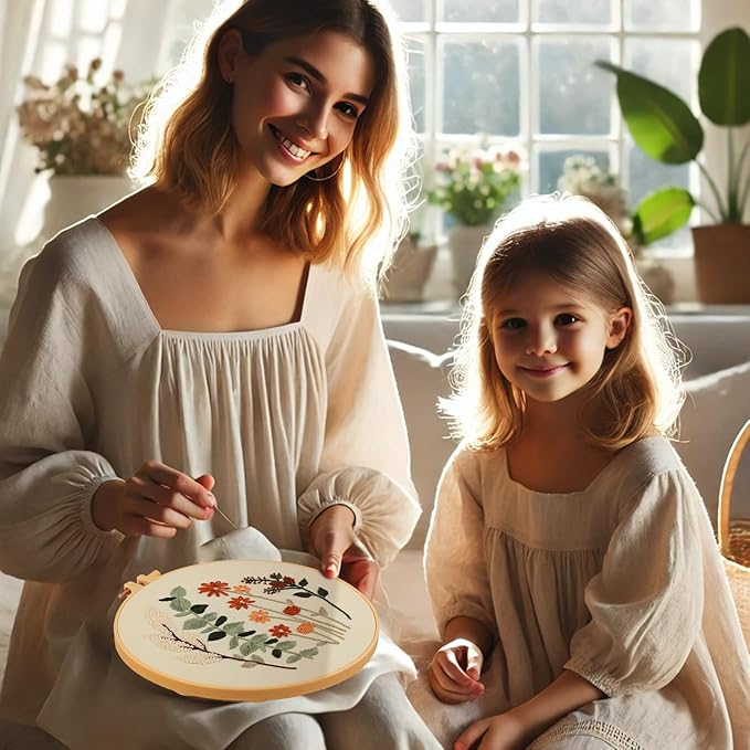JOINRUN Embroidery Kit for Beginners Adults, Cross Stitch Kits, Includes Embroidery Patterns, Color Threads, Full Range Accessories, Easy to Follow Instruction and Video (Flower)