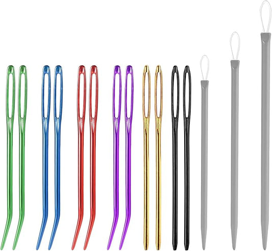 15pcs Large Eye Sewing Needles Set, Big Eye Blunt Darning Yarn Hand Sewing & Bent Tapestry Needle with Crochet Wool Weaving Tools for Cross Stitch Knitting Embroidery Quilting Projects