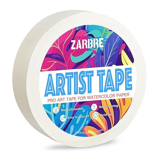 Artist Tape, White Art Tape for Watercolor Paper, Medium Tack Masking Drafting Tape for Painting Canvas Framing, Acid-Free, 1in 164FT Long