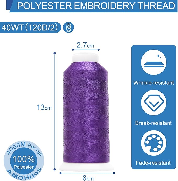 High Tenacity Polyester Embroidery Machine Thread 40WT(120D/2) 4000M Per Spool for Commercial and Domestic Embroidery Machine (Regal Purple-1922)