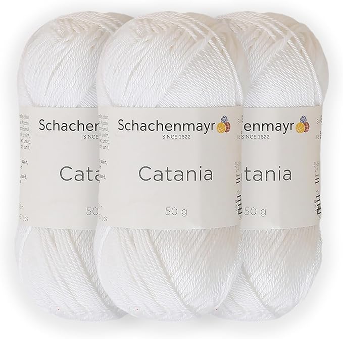 3 Skein/Pack Schachenmayr (SMC) Catania Originals Yarn, Each Ball 1.76 Oz (50gr) / 136 Yards (125 m), 100% Mercerized Cotton for Knitting and Crochet Yarn, Sport Weight, 106 - White