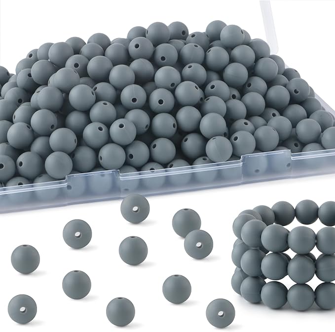 160Pcs 12mm Silicone Beads for Keychain Making Bracelet Necklace, Bulk Round Silicone Beads for Pens（Dim Gray）