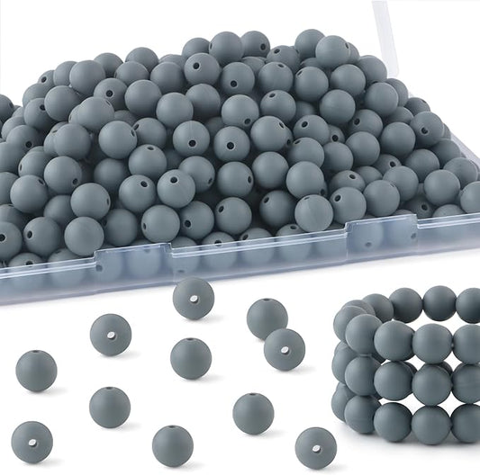 160Pcs 12mm Silicone Beads for Keychain Making Bracelet Necklace, Bulk Round Silicone Beads for Pens（Dim Gray）