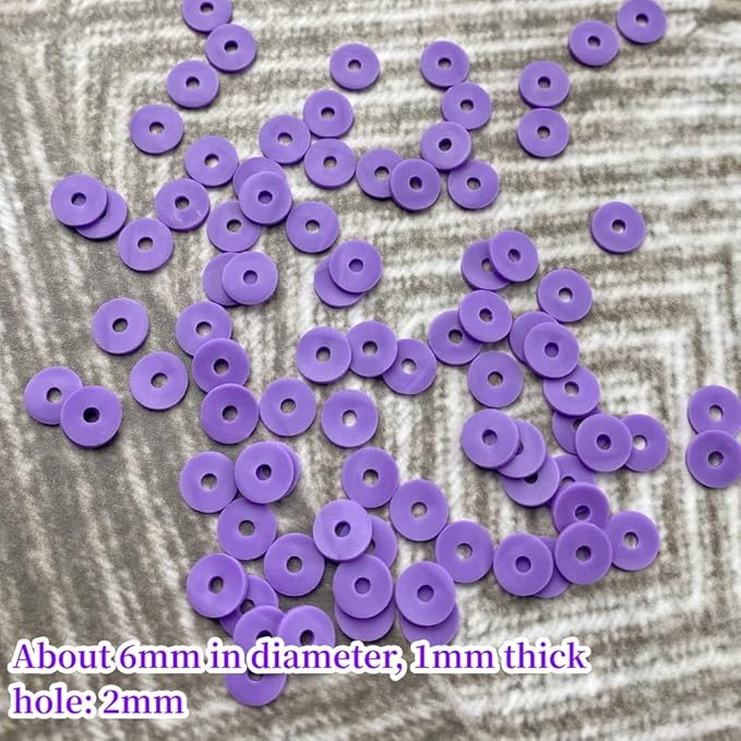 2000pcs Heishi Vinyl Beads Flat Round Polymer Clay Spacer Beads for Making Bracelet Necklace Earring Accessories DIY Handmade Craft(Purple, 6mm)