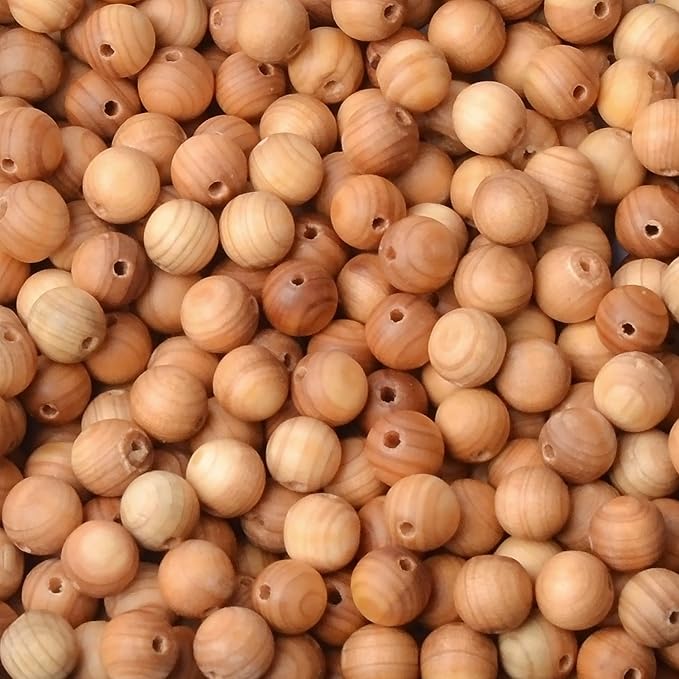 8mm Massive Beads Natural Wooden Round Loose Beads Jewelry Making with Thread 200 PCS(Thuja Wood, 8mm)