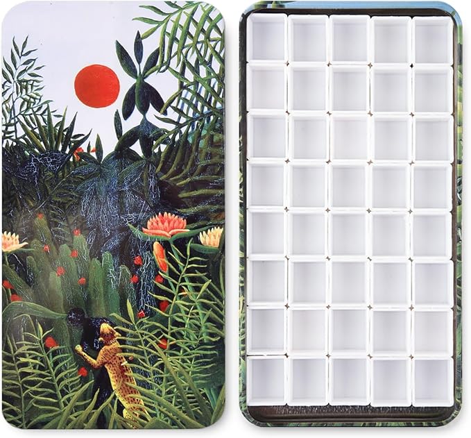 40Pcs Empty Half Pans with Magnetic Stripe Watercolor Paint Travel Tin Palette Case, Artist Paints Half Pan Kits for DIY Watercolor Oils or Acrylics Painting Art Drawing Jungle