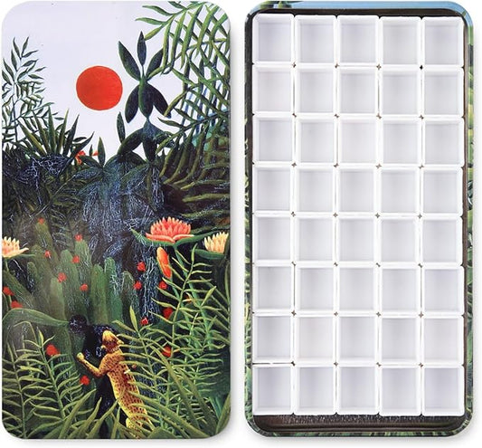 40Pcs Empty Half Pans with Magnetic Stripe Watercolor Paint Travel Tin Palette Case, Artist Paints Half Pan Kits for DIY Watercolor Oils or Acrylics Painting Art Drawing Jungle